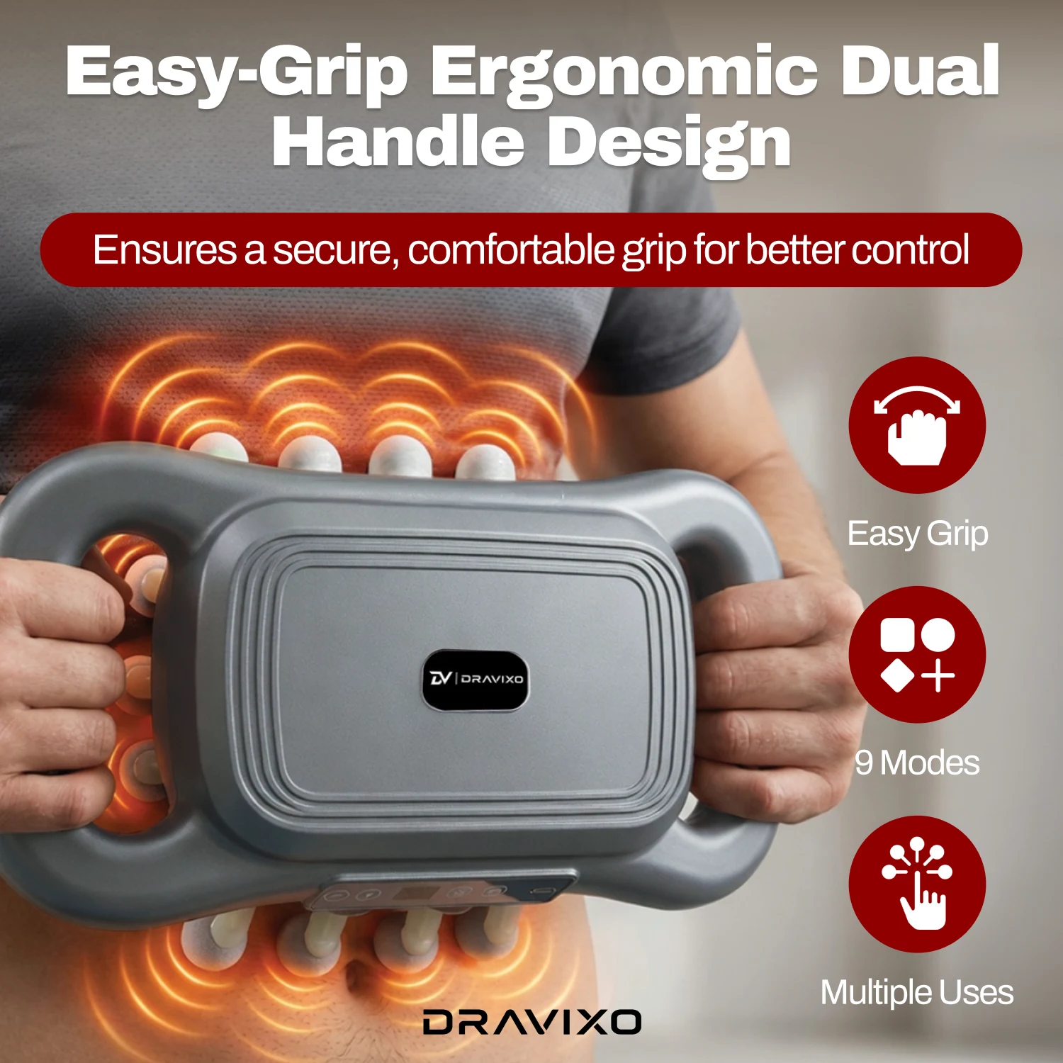 DRAVIXO ergonomic dual-handle grip demonstrated in use